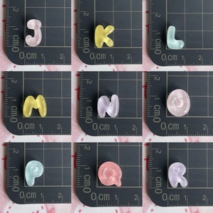 Set of 9 colorful transparent resin letter beads from J to R for DIY jewelry making