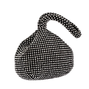 Sparkling black rhinestone evening clutch bag with dense diamond embellishment and top handle