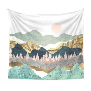 Modern abstract mountain tapestry with gold foil and marble texture for home wall decor