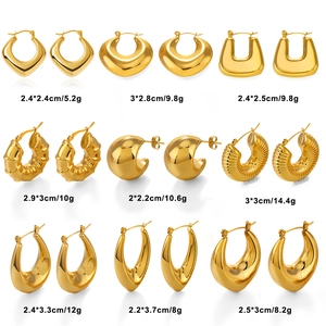 French style gold hollow geometric stainless steel hoop earrings in various shapes