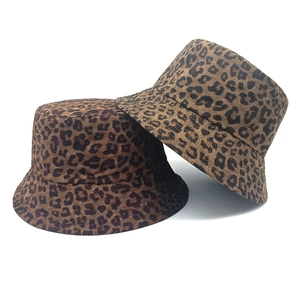 Corduroy leopard print double-sided bucket hat for women in brown and black pattern