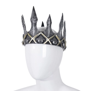 Vintage medieval king crown for cosplay in black silver finish with gold diamond patterns
