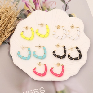 C Shaped Hoop Earrings Stainless Steel Enamel Drip Oil Gold Spiral Wire Colorful Fashion Jewelry For Women Gift