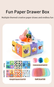 Infant sensory tissue box toy set with plush balls, crinkle papers and silk scarves