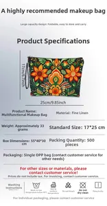 Detailansicht der 17x25cm Maße und Daten für die florale Leinen-Kosmetiktasche