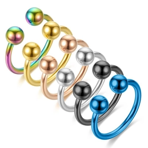 Hip Hop Open Ring Titanium Steel Double Bead Ball End Adjustable Minimalist Knuckle Finger Toe Jewelry For Women Men