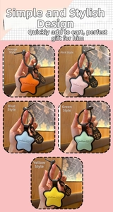 Star-shaped leather keychains in orange, pink, blue, green and yellow with woven lanyards