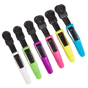 Set of 6 colorful professional crocodile hair clips for salon styling and sectioning