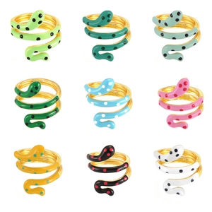 Golden snake-shaped rings with colorful enamel coating and polka dots in 9 variations