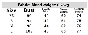 Detailed size chart for women's striped shorts set showing bust and shoulder measurements