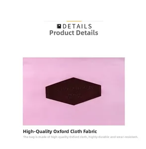 Detail of pink oxford fabric texture with premium hexagonal leather logo patch