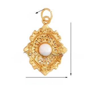 Detail view of ornate gold-plated star pendant with size metrics 18mm by 16mm