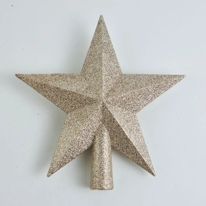 Sparkling gold glitter five-pointed star tree topper with cylindrical base for Christmas tree