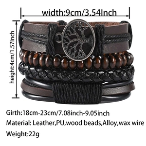 Detailed size specifications for leather Tree of Life multilayer braided bracelet