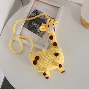 Cute handmade crochet giraffe crossbody bag for girls with yellow knitted texture