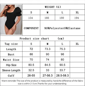 Tabla de tallas detallada y composición del material para el body con mangas abullonadas