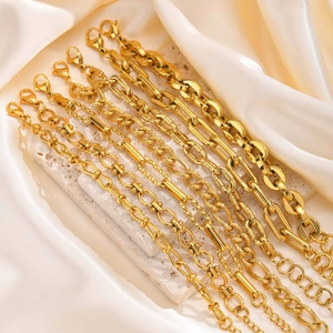Minimalist Stainless Steel Embossed Oval Link Bracelet Gold Plated Thick Chain Adjustable Handmade Jewelry For Women Men