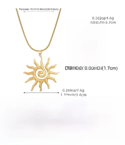 Detailed size chart for the stainless steel hammered sun pendant necklace and ring set