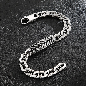 Men's Stainless Steel Bracelet Vintage Silver Wheat Spike Texture Punk Gothic Hollow Floral Chain Jewelry