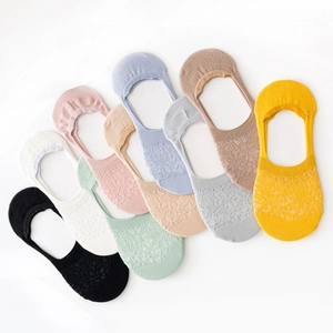 Lace mesh low cut invisible socks for women in multiple colors with non-slip design