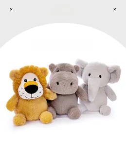 Plush animal doll trio featuring lion, hippo and elephant in soft skin-friendly fabric