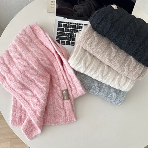 Women Sweet Candy Color Cable Knit Scarf Soft Warm Acrylic Shawl Scarf Japanese Style Winter Neck Warmer Shawl For Men Women