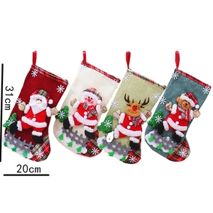 Set of 4 Christmas stockings with Santa, Snowman, Reindeer, and Bear designs, 31x20cm