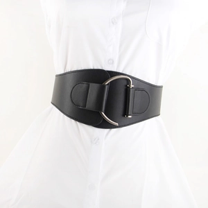 Women's Fashion Wide Waist Cincher Belt Minimalist Artificial Leather Elastic Corset Belt With Silver Metal Buckle For Dresses