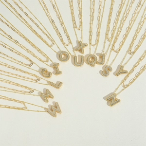 Double-layer gold plated necklace featuring micro-paved zircon initial letter pendants