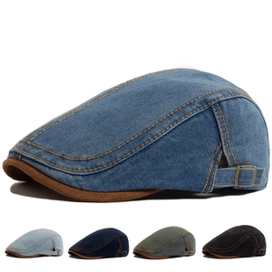 Vintage Washed Denim Ivy Cap Cotton Flat Hat With Suede Brim Contrast Stitching Adjustable Metal Buckle For Men Women