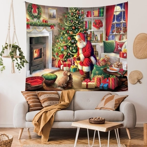 Detail eines Weihnachtswandteppichs mit Weihnachtsmann und Kamin zur Wanddekoration