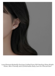 Close-up of S999 sterling silver lava butterfly stud earring on a model's ear