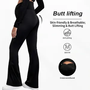 Maternity yoga flare pants with cross high waist for belly support and butt lifting
