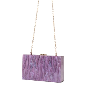 Elegant purple marble acrylic evening clutch bag with gold chain and metal hardware