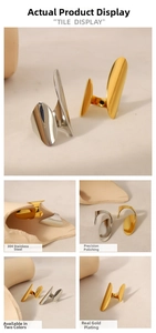 Detailed view of irregular geometric 18K gold plated 304 stainless steel rings with mirror finish