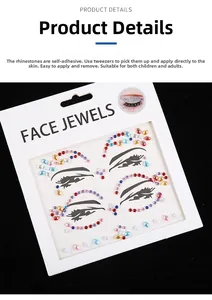 Close-up of holographic face jewels in teardrop and round shapes for creative makeup