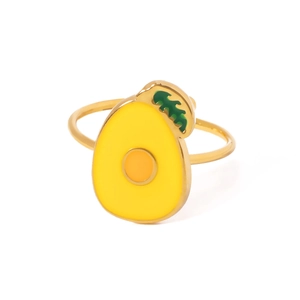 Adjustable gold stainless steel ring with colorful enamel avocado fruit charm for women