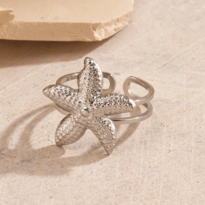 Minimalist stainless steel starfish open ring for women with oceanic beach theme