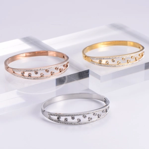 Elegant 18k gold-plated titanium steel bangles with sparkling round zircons for women