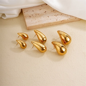Vintage Teardrop Stud Earrings For Women Stainless Steel High Polish Waterdrop Punk Style Ear Jewelry With Copper Earring Post