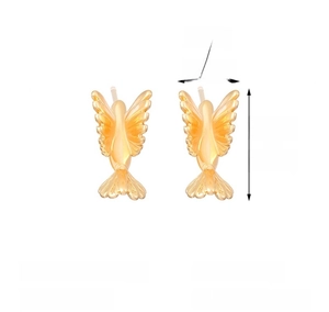 Detailed view of gold hummingbird stud earrings in copper with wing texture and dimensions