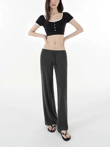 Women's summer low-waist tencel wide-leg pants and crop top set in casual relaxed style