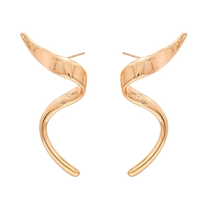 Polished rose gold spiral wave stud earrings with minimalist curved geometric design