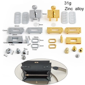 Zinc alloy bag hardware kit with rotating lock and dimensions for mini bag DIY projects