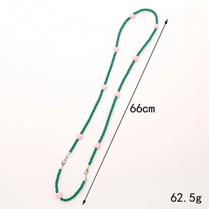 66cm green and pink heart acrylic beaded crossbody phone chain strap with metal clasps