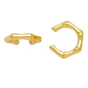 Minimalistische goldene Ohrklemmen im Bambus-Stil mit 18K Vergoldung und Glanz