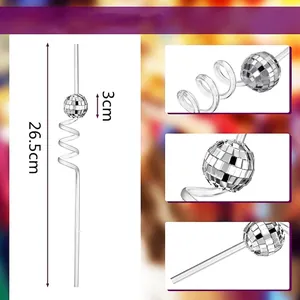 Disco mirror ball straw for Christmas parties with 26.5cm PETG curved spiral design