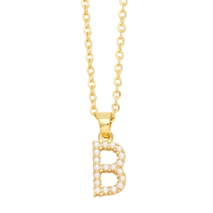 Elegant gold necklace with pearl-encrusted letter B pendant on a classic O-chain