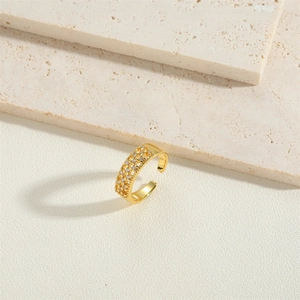 14K gold plated pentagram star ring with micro-pave zircons on a chic open band