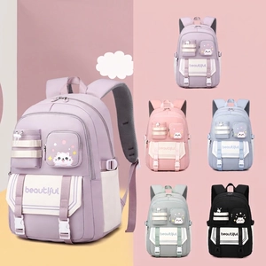 Oxford Cloth School Backpack Large Capacity Waterproof Lightweight Aesthetic Cute Cat Print For Girls Students